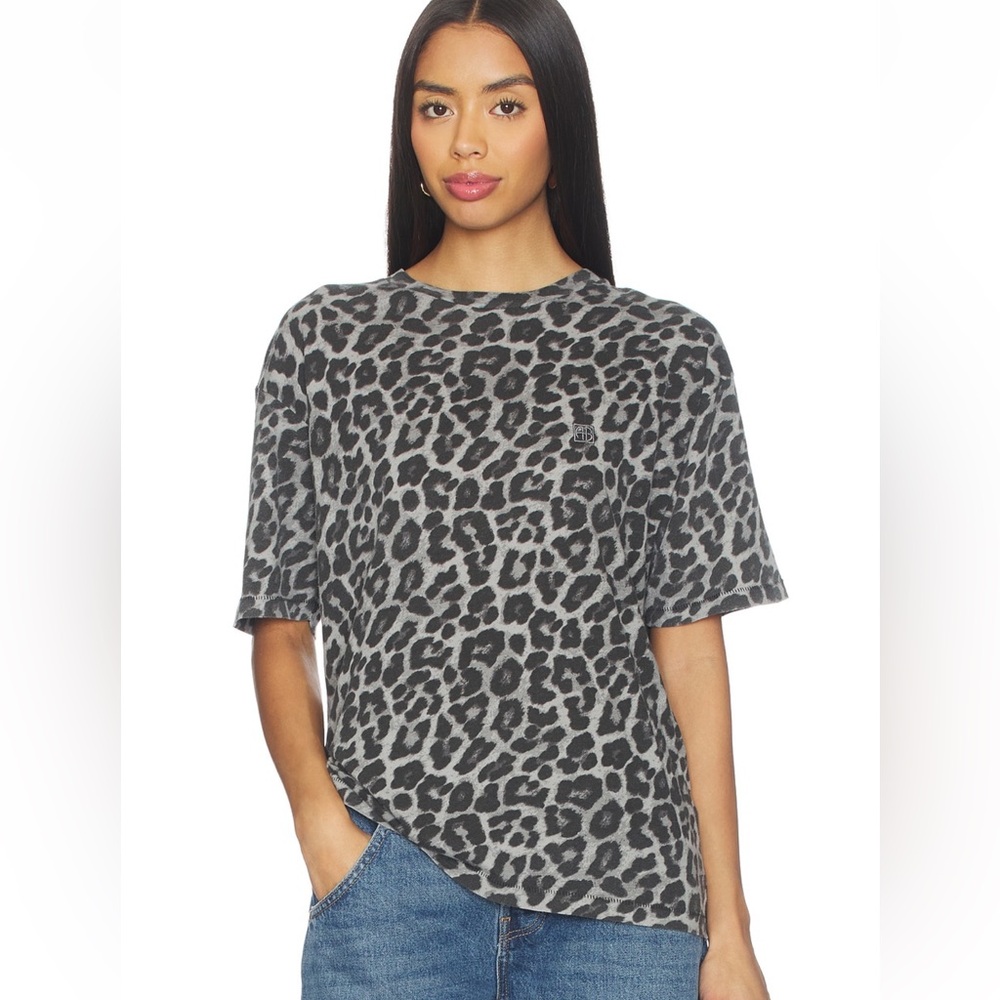 ANINE BING NWT COHEN TEE IN GREY LEOPARD